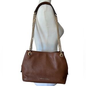 Michael Kors Leather Jet Set North South Medium Chain Messenger Acorn